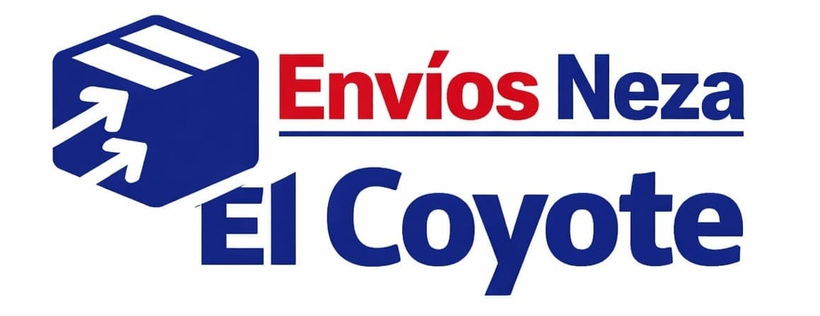 Envios Neza El Coyote logo with blue box icon and red and blue text